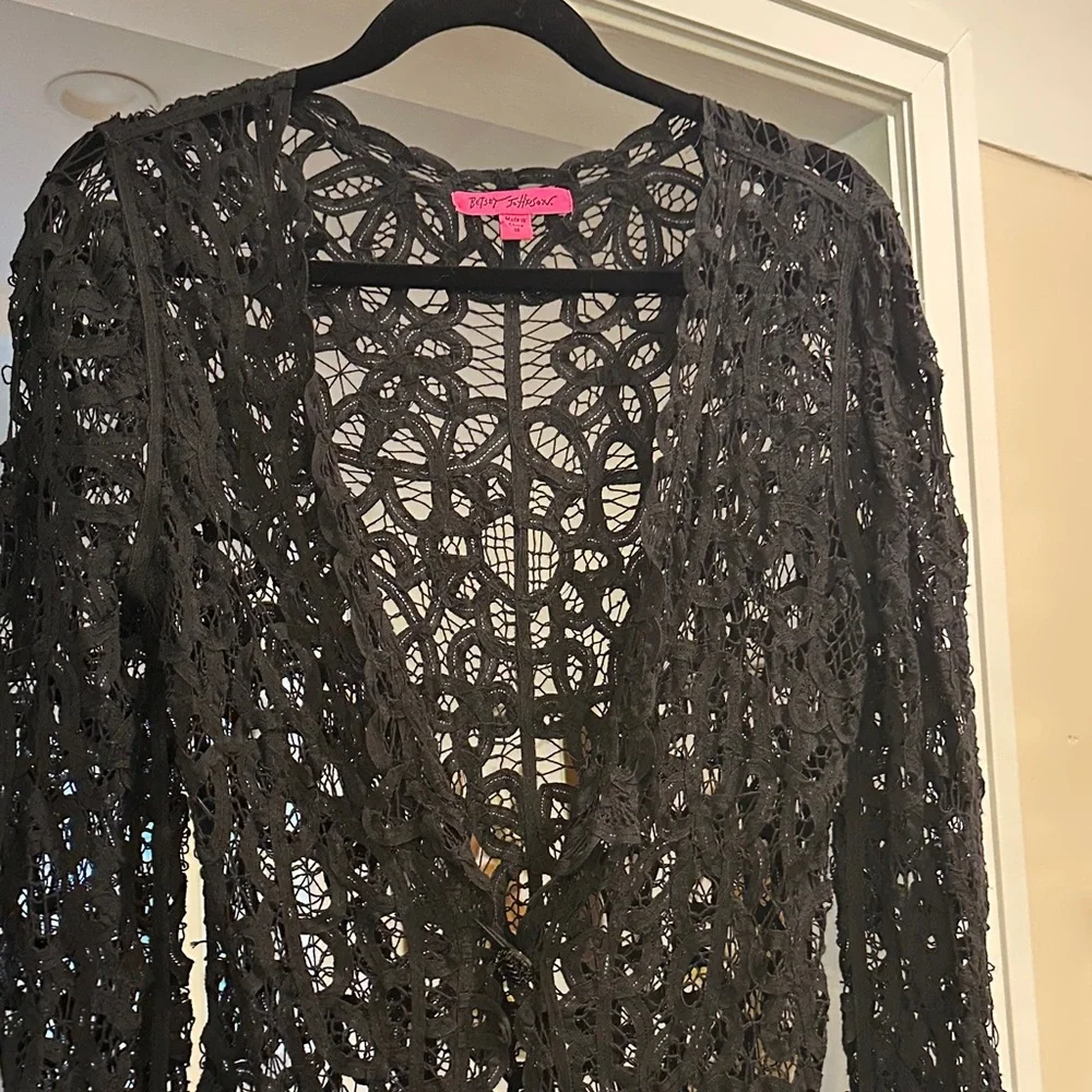 Betsey Johnson Black Lace Decorative Top Layer Coat - Picture 4 of 9